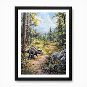 Triceratops In The Forest Painting 2 Art Print