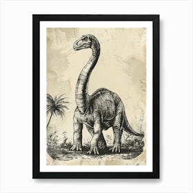 Brontosaurus Dinosaur Black Ink Illustration 1 Art Print
