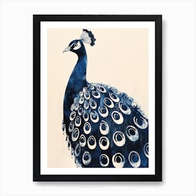 Navy & Cream Peacock Portrait 3 Art Print