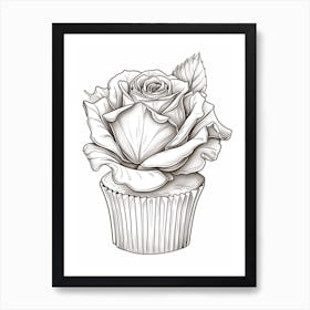 Rose In A Cupcake Line Drawing 4 Art Print