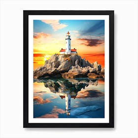 Lighthouse At Sunset,Lighthouse Shining Beam Guidance and Hope Art Print