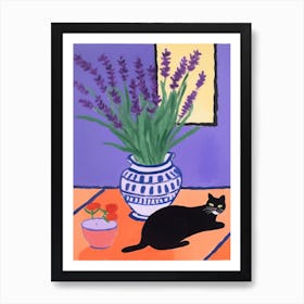 A Painting Of A Still Life Of A Lavender With A Cat In The Style Of Matisse 4 Art Print