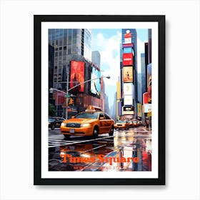 Times Square New York Taxi Modern Travel Art Art Print