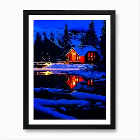 Cozy Winter Mountain Lodge Art Print