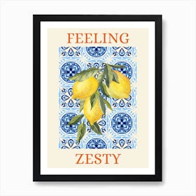 Feeling Zesty Lemon Print with Greek Tiles Art Print