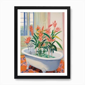 A Bathtube Full Of Bird Of Paradise In A Bathroom 3 Art Print