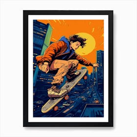 Skateboarding In Shanghai, China Comic Style 1 Art Print