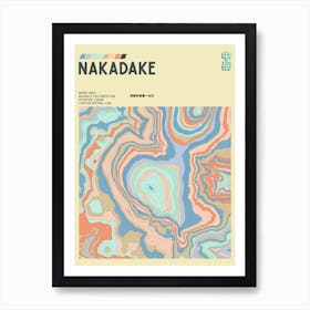 Japan - Mount Naka - Nakadake - Contour Map Print Art Print