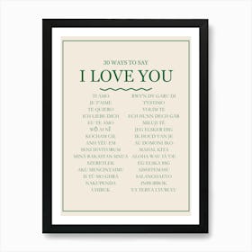 30 Ways To Say I Love You Green Print Art Print