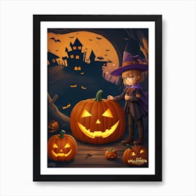 Children With Halloween Pumpkins 3 Art Print