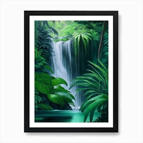 Waterfalls In A Jungle Waterscape Crayon 2 Art Print