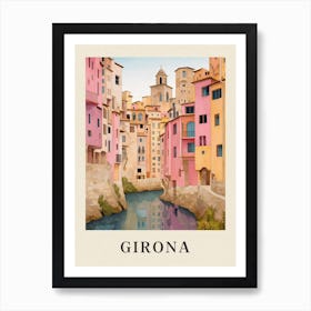 Girona Spain 2 Vintage Pink Travel Illustration Poster Art Print