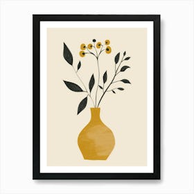 Yellow Vase With Leaves Art Print