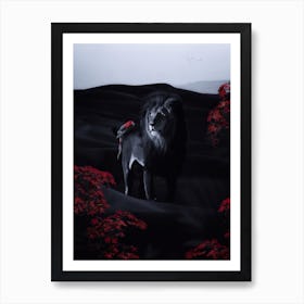 Black Lion And Parrot In Dak Desert Art Print