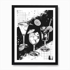 Paint Splash Black & White Cocktail Selection Art Print