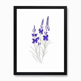 Larkspur Floral Minimal Line Drawing 1 Flower Art Print