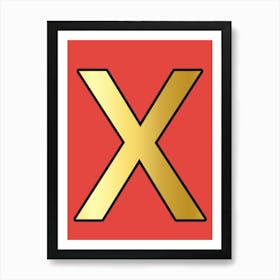 Letter X Gold Alphabet Red Art Print