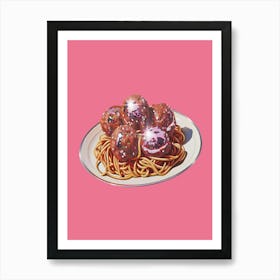 Disco Ball Spaghetti Meatballs Mosaic Painting Kitchen Art Print