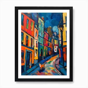 Painting Of Edinburgh Scotland With A Cat In The Style Of Fauvism 3 Art Print