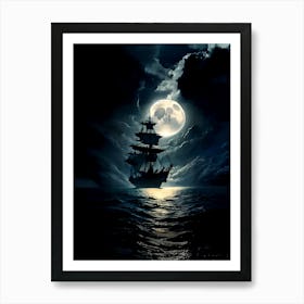 Ship In The Moonlight Art Print