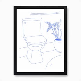 Bathroom Illustration  Blue Art Print