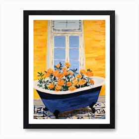 A Bathtube Full Marigold In A Bathroom 2 Art Print