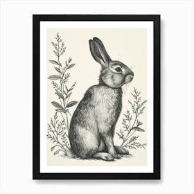 Florida White Blockprint Rabbit Illustration 7 Art Print