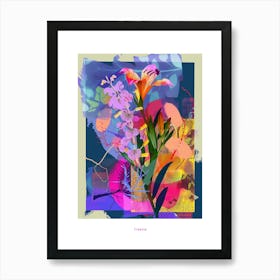 Freesia 4 Neon Flower Collage Poster Art Print