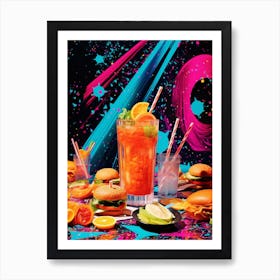 Cocktail Hamburger Retro Space Collage Art Print