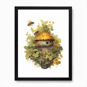 Ground Nesting Bee Beehive Watercolour Illustration 2 Art Print