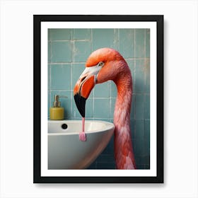 Flamingo In Bathroom Art Print