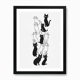 Stack Of Cat Line Drawing 5 Art Print