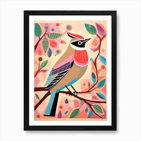 Pink Scandi Cedar Waxwing 3 Art Print