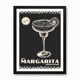 Black Retro Margarita Art Print