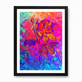 French Rose Botanical in Acid Neon Pink Green and Blue n.0139 Art Print