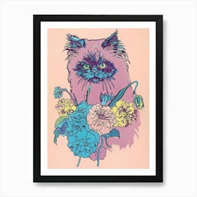 Cute Himalayan Cat With Flowers Illustration 2 Art Print