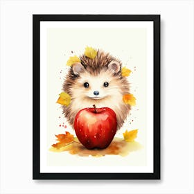 Hedgehog Watercolour In Autumn Colours 0 Art Print