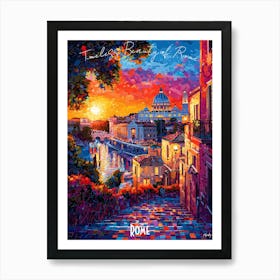 Rome City Skyline, abstract cubism vibrant Poster Art Print