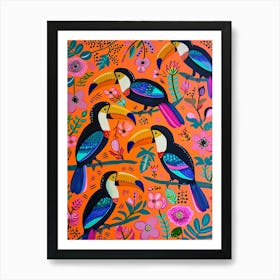 Kitsch Colourful Toucans 4 Art Print