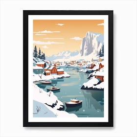 Vintage Winter Travel Illustration Lofoten Islands Norway 2 Art Print