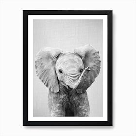 Baby Elephant - Black & White Art Print
