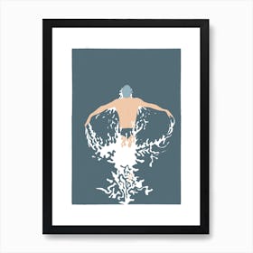 Wild swimming man in retro art deco style Art Print