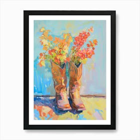 Cowboy Boots And Wildflowers Coral Bells Art Print