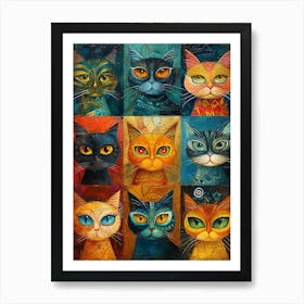 Cats In A Row 4 Art Print