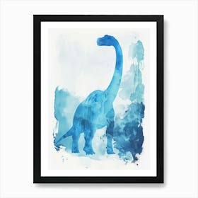 Blue Brontosaurus Dinosaur Silhouette 2 Art Print