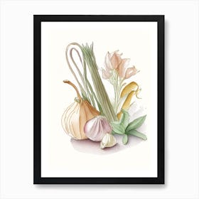 Garlic Spices And Herbs Pencil Illustration 1 Art Print