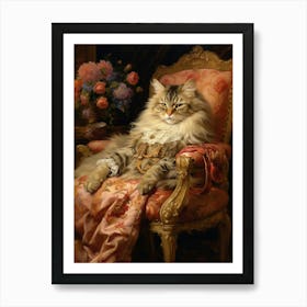 Sleepy Cat On A Throne Rococo Style 1 Art Print
