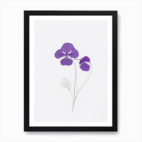 Violets Floral Minimal Line Drawing 2 Flower Art Print