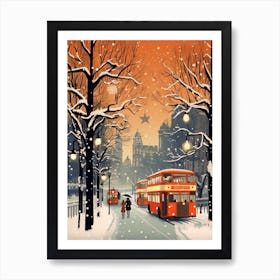 Winter Travel Night Illustration London United Kingdom 3 Art Print