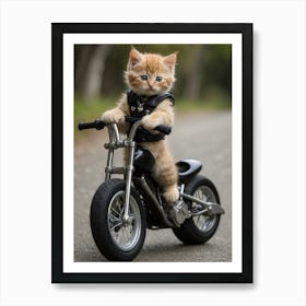 Kitten Riding A Motorcycle Art Print